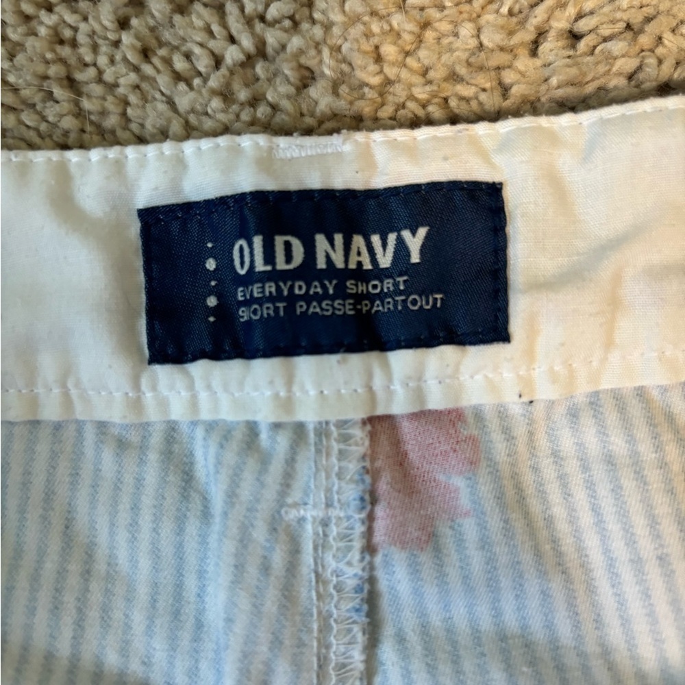 Old Navy Shorts Blue White Stripes Pink Yellow Flowers - Picture 8 of 8